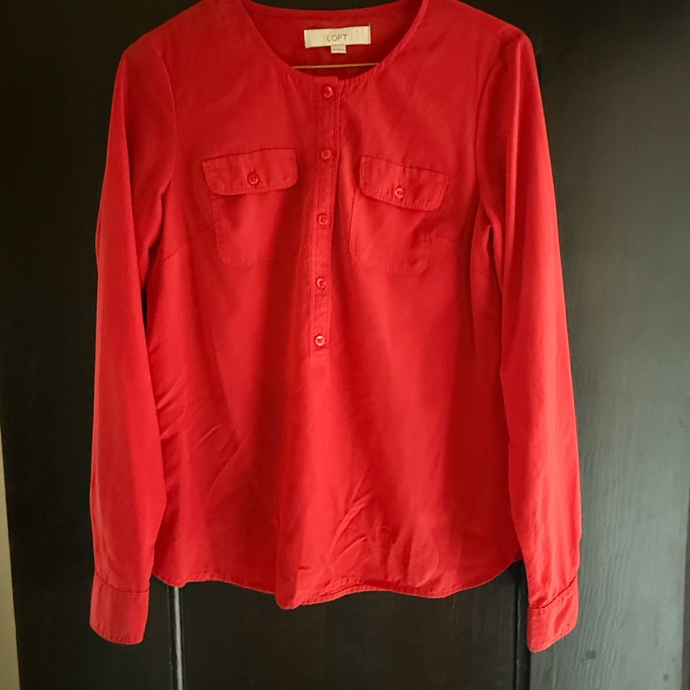 Loft Red Button-Up Blouse